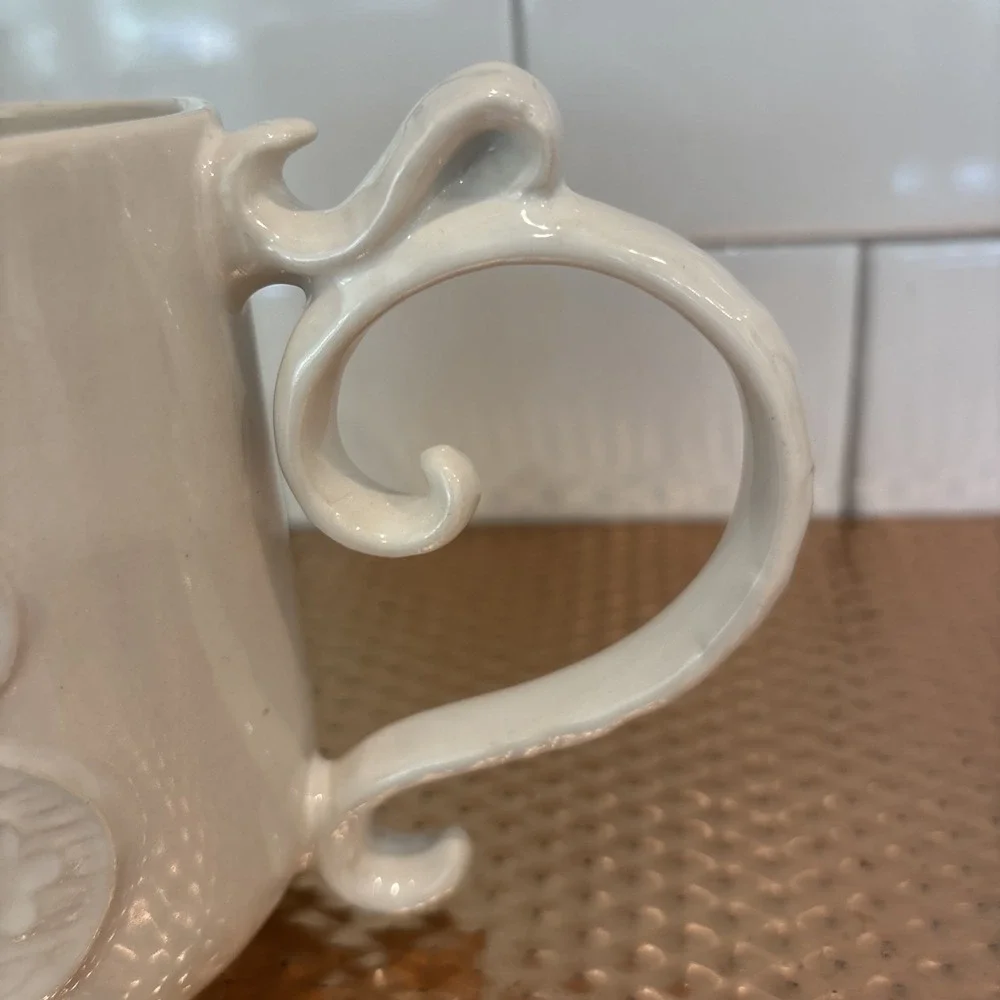 Pottery Barn A-Z Monogram Raised Letter B Coffee Tea Cup Mug Ornate Handle Ivory